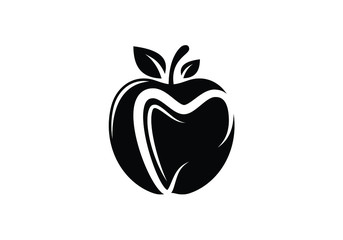 Dental health logo featuring an apple with a tooth outline, symbolizing healthy teeth and well-being