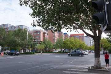 China, Heihe, July 2019: Roadway with pedestrian crossings on the streets of the Chinese city of Heihe in the summer
