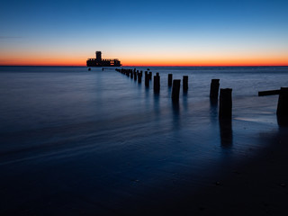 German's Torpedo Station, ruins from World War 2 at the sunrise. Long exposure photography. Gdynia, Poland.