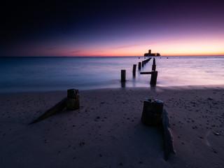 German's Torpedo Station, ruins from World War 2 at the sunrise. Long exposure photography. Gdynia,...