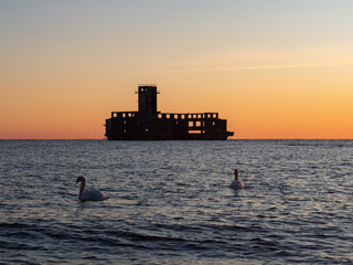 German's Torpedo Station, ruins from World War 2 at the sunrise. Gdynia, Poland.