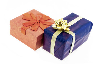 pair gift box dark blue festive decor white isolated background