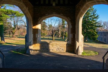 Looking Out From the Patio of the Elkins House Through Detailed Arches