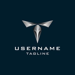 silver bird face design . bird eyes beak logo design inspiration . silver bird logo design inspiration . metal 3d bird logo design template