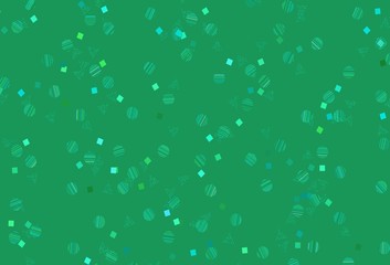Light Green vector template with crystals, circles, squares.
