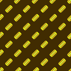 Round pills in blister package seamless vector pattern. Pneumonia and coronavirus COVID-19 treatment. Pharmaceutical drugs. Antibiotic therapy. Health and medicine. Medicament vitamins. 