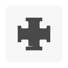 Pipe vector icon. Connection by flange fitting. Part for pipeline construction to transportation water, oil and gas. Also for water supply infrastructure, wastewater treatment, plumbing and irrigation