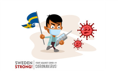 Person holding nation flag and vaccine syringe fighting coronavirus pandemic or coronavirus outbreake 2019 COVID-19. Vector illustration against corona covid-19 virus. Scalable and editable vector.