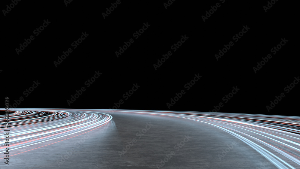 Aufkleber 3d rendering of curved asphalt road surface with led light reflection. concept for fast business tec