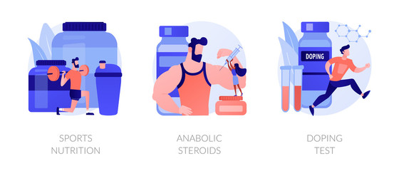 Active lifestyle, illegal substances use, professional sportsman examination icons set. Sports nutrition, anabolic steroids, doping test metaphors. Vector isolated concept metaphor illustrations