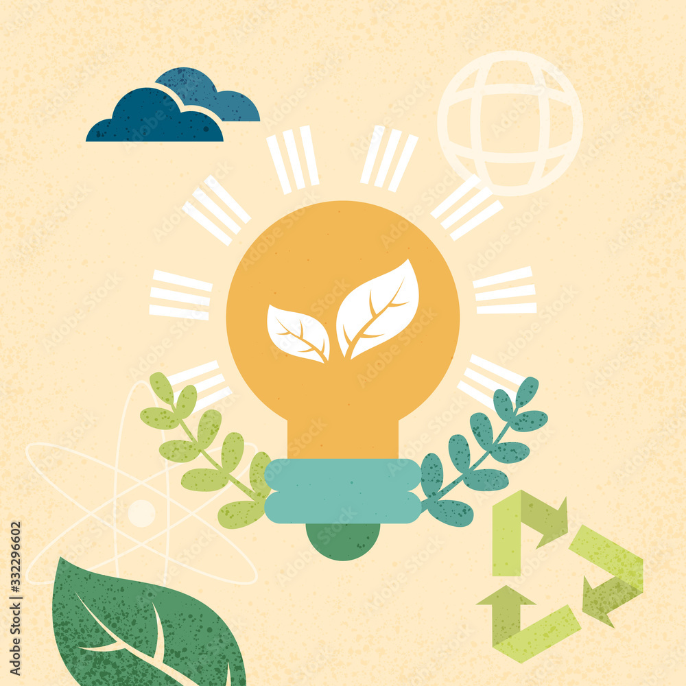 Poster light bulb with save energy and ecology concept.