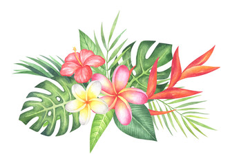 Fototapeta na wymiar Watercolor Tropical Bouquet