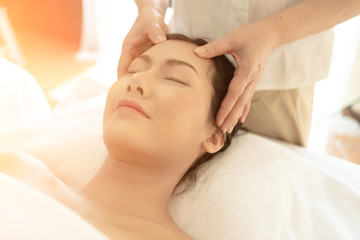 Fototapeta na wymiar Young Woman during Spa Salon Body massage Hands Treatment.