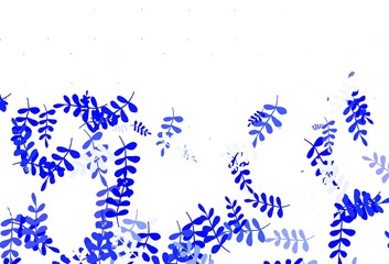 Light BLUE vector doodle pattern with leaves.