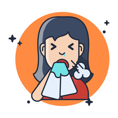 Women Cough With Tissue Illustration