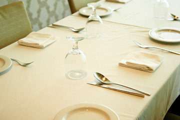 Restaurant table setting on table