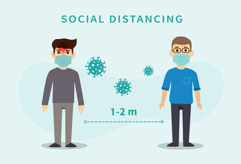 Social distancing. Space between people to avoid spreading COVID-19 Virus. Keep the 1-2 meter distance. Vector illustration