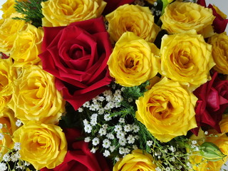 bouquet of yellow and red roses