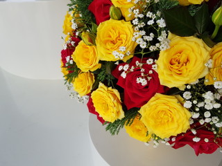 bouquet of yellow and red roses