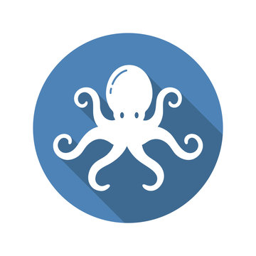 Octopus Circle Icon Flat with long Shadow