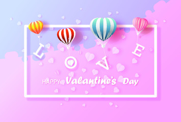 Balloons love valentine's day with heart on purple background.