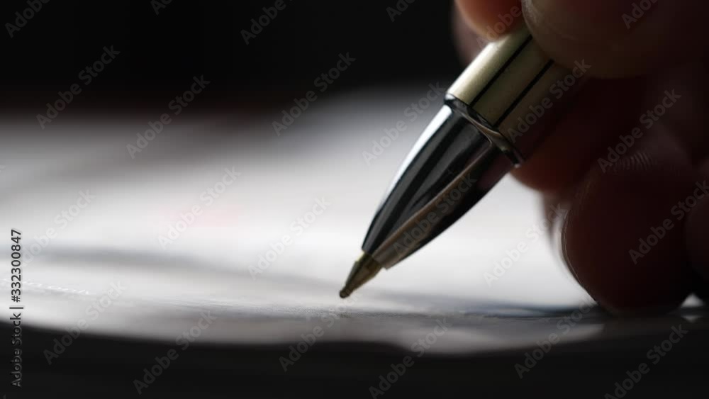 Poster close-up of pen writing on paper in 4k resolution
