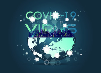 Virus attack world. Coronavirus outbreak in blue shades.