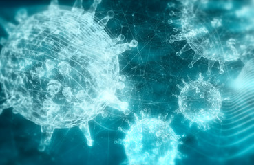 Brochure, report or flyer design background. Medical industry, biotechnology and biochemistry. Scientific medical designs. Virus diseases conceptual illustration. 3D rendering