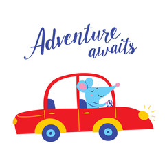 Adventure awaits card with cute rat