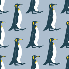 Walking King penguin seamless pattern.