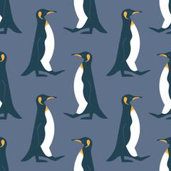 Walking King penguin seamless pattern.