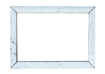 vintage wood picture frame in white paint, weathered. object isolated with clipping path on white...