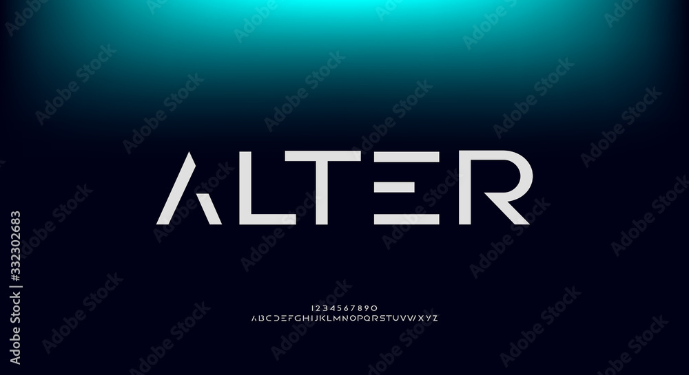 Poster alter, an abstract technology futuristic sci fi alphabet font. digital space typography vector illus