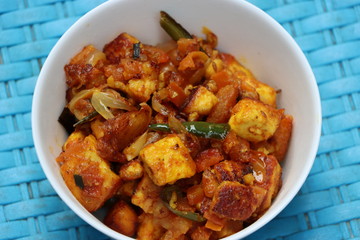 Paneer jalfrezi, spicy dish made with cottage cheese and vegetables, Indian food