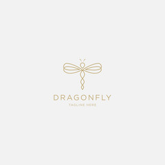 Dragonfly logo with line art - vector