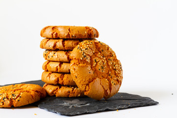 Freshly baked cookies on white background