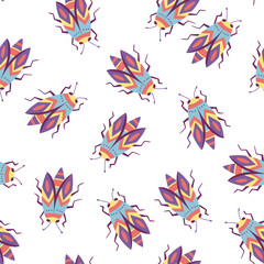 Colorful beetle vector seamless pattern