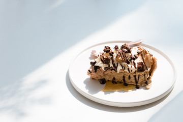 Chocolate Pavlova with brownie, delicious cake 