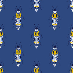 Colorful beetle vector seamless pattern