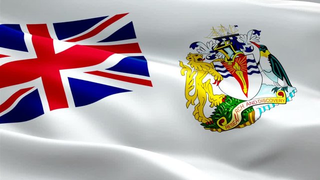 British Antarctic Territory island flag Motion Loop video waving in wind. Realistic BAT Flag background. British Antarctic Territory island Flag Looping Closeup 1080p Full HD 1920X1080 footage. Britis
