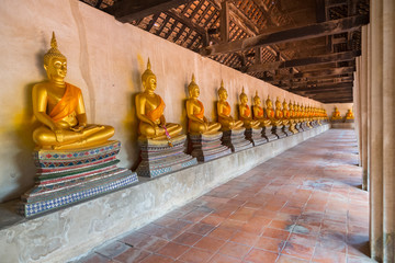 Row of old beautiful meditation Buddha statue