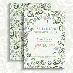 Wedding invitation template with floral elements