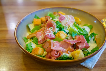 Bacon and ham salad for health