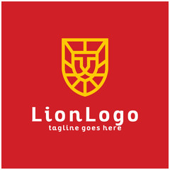 Lion logo design vector template with Line Concept style. Animal Symbol and Shield icon for Company And Business.