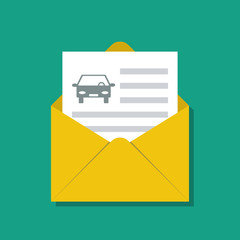 paper document with car icon in open envelope