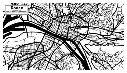 Rouen France City Map in Black and White Color in Retro Style. Outline Map.