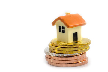 Mini house with bitcoin isolated