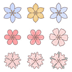 Fototapeta na wymiar Hand-drawn flowers. A set of 9 hand-drawn vector flowers, in pastel colors