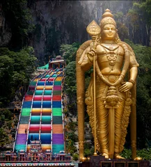 Poster Batu Caves, Kuala Lumpur : New look with colorful stair at Murugan Temple Batu Caves become a new attraction for tourism in Malaysia © Michail