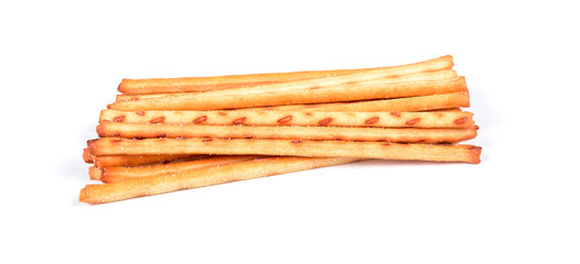 Cracker pretzel sticks isolated on white background.
